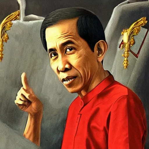 Image similar to Jokowi as saint,with ortodhox syrian painting styles,with realistic details and authentic historical art