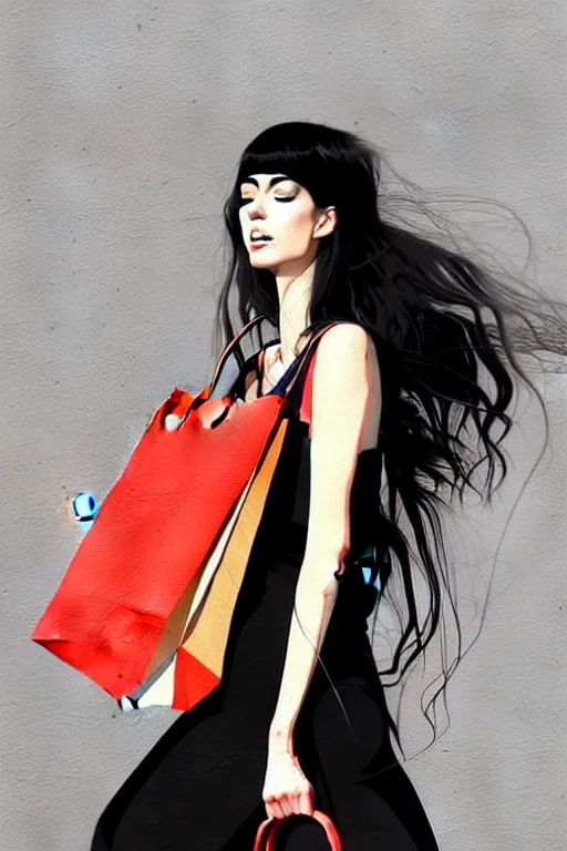 Image similar to a ultradetailed beautiful panting of a stylish woman with shopping bags, by conrad roset, greg rutkowski and makoto shinkai trending on artstation