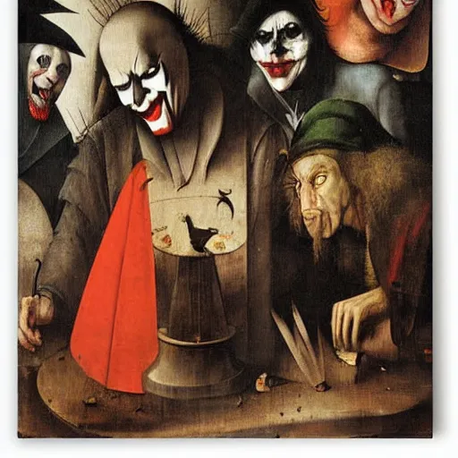 Image similar to the joker, drama, chaos by hieronymus bosch and zidislaw beksinsky