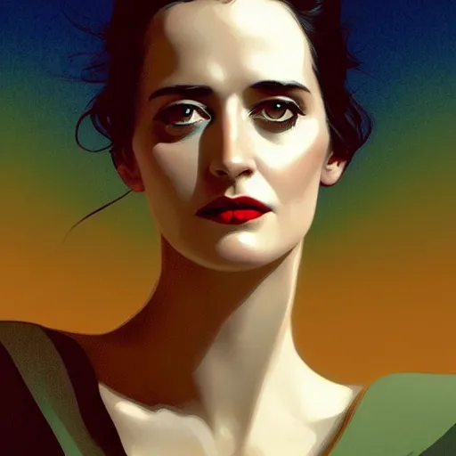 Prompt: Close-up portrait of Eva Green, Joshua Middleton artwork, dramatic backlighting, golden hour, autochrome, high contrast, highly detailed, sharp focus, digital painting, concept art, illustration, cyberpunk, solarpunk, trending on artstation, art by Phil Noto and Alex Toth, composition by alphonse mucha