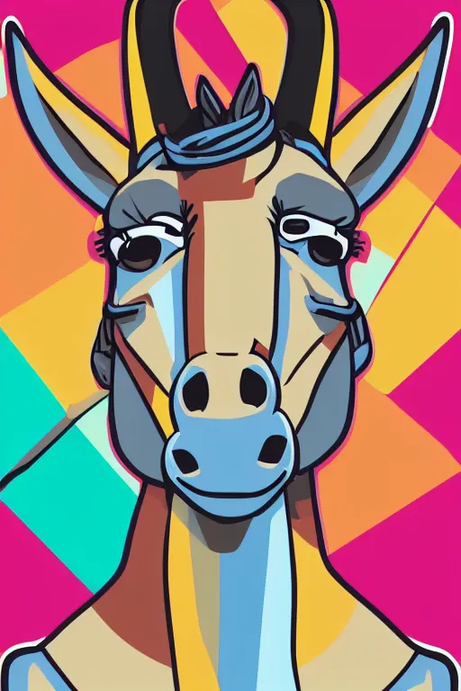 Image similar to Portrait of a chad donkey, anime, sticker, colorful, illustration, highly detailed, simple, smooth and clean vector curves, no jagged lines, vector art, smooth