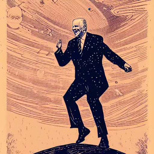 Image similar to Woodcut portrait of joe biden falling into the stars by greg rutkowski, 4k, intricate details