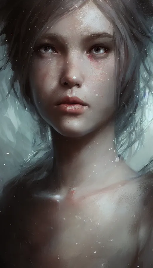 Image similar to A head and shoulders portrait of an attractive fairy by Greg Rutkowski, Sung Choi, Mitchell Mohrhauser, Maciej Kuciara, Johnson Ting, Maxim Verehin, Peter Konig, Bloodborne, 8k photorealistic, cinematic lighting, HD, high details, dramatic, dark atmosphere, trending on artstation