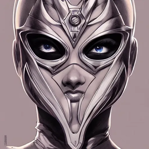 Prompt: masked hero dark law, heroine, beautiful, detailed symmetrical close - up portrait, intricate complexity, in the style of artgerm and peter mohrbacher, cel - shaded