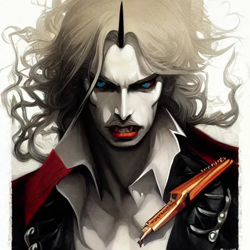 Prompt: portrait of Alucard Vampire Hunter Jean-auguste dominique ingres peter mohrbacher dave dorman castlevania sotn artwork tombow