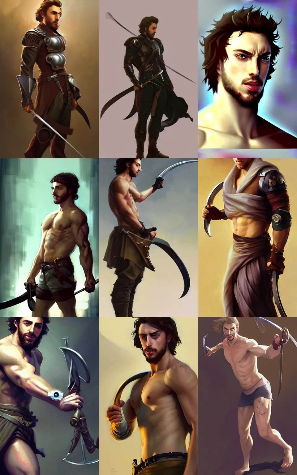 Prompt: character concept portrait of Aaron Taylor Johnson as an adventurer holding a rapier. Magic tattoos, fit, abs, silk robes, elegant, dynamic perspective, digital painting, concept art, smooth, sharp focus, illustration, from Metal Gear, by Ruan Jia and Mandy Jurgens and William-Adolphe Bouguereau, Artgerm