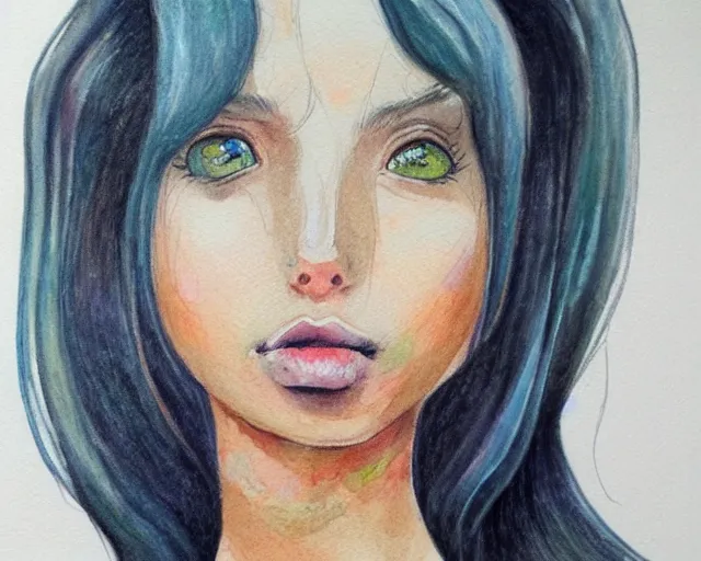 Image similar to a girl with the ice cream watercolor colored pencil painting trending on artstation