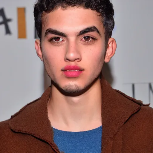 Image similar to man, low - cut curly haircut, nose a little big, broad shoulders, full mouth with pink lips, thick eyebrows, brown eyes, low lighting