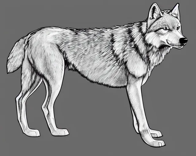 Image similar to professional digital art of a full-body outline of a wolf, extremely simple, no color, high quality, HD, 8K,