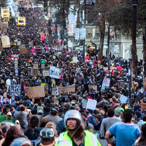 Image similar to 8 k uhd pictures as bunch of sewer rats make a protest, higly photorealistic details, highly details form, highly details content