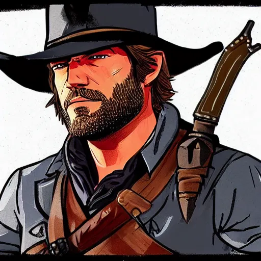 Image similar to Arthur Morgan from Red Dead Redemption 2 drawn in the style of The Legend of Zelda: Breath of the Wild