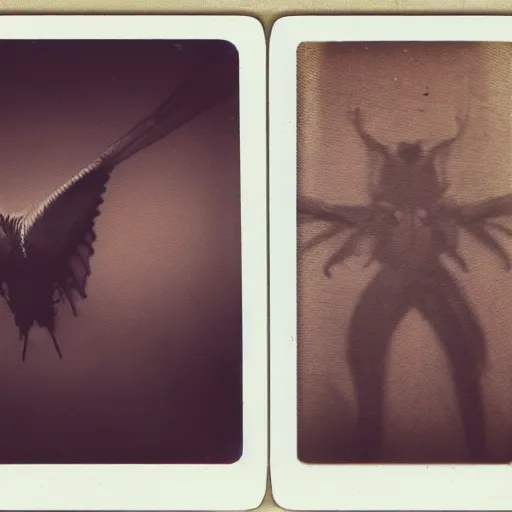 Image similar to real Polaroid photo of Mothman creature