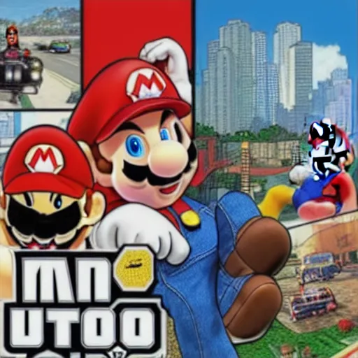 Image similar to mario as a gta v cover