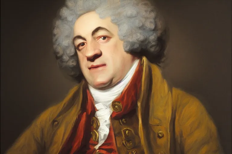 Image similar to Samuel Johnson portrait, huge nose, meme, Sir Joshua Reynolds, 1775 oil painting, 8k, photorealistic brush strokes, trending on artstation