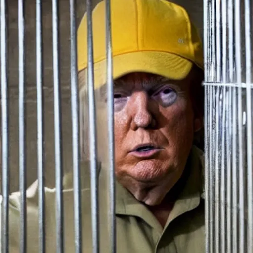 Image similar to donald trump behind bars in prison fatigues