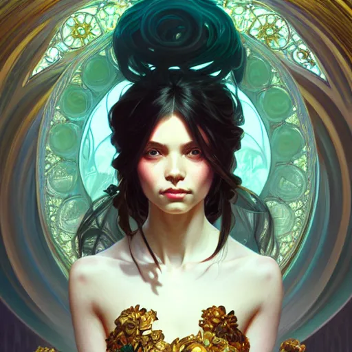 Prompt: Portrait of a girl surrounded by floating daggers, face, fantasy, intricate, elegant, highly detailed, digital painting, artstation, concept art, smooth, sharp focus, illustration, art by Sam Youn and Fernanda Suarez and Artem Demura and alphonse mucha