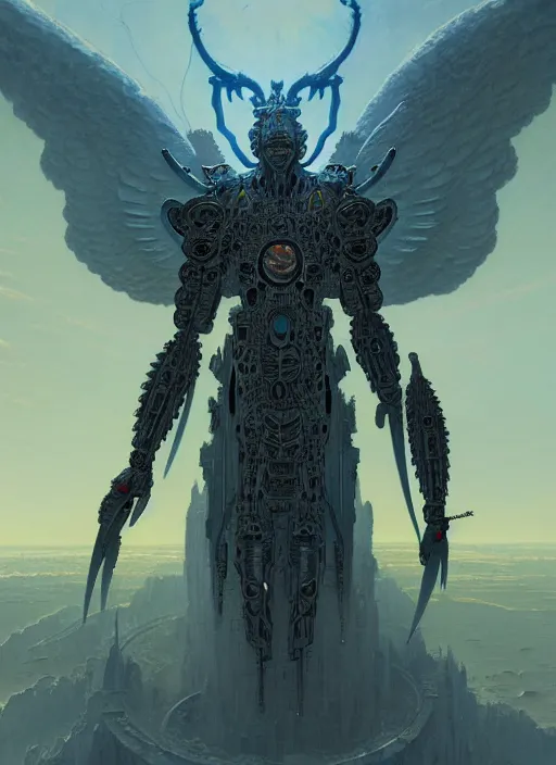 Prompt: masterpiece concept art, rebulon the ancient arch angel - demon, by greg rutkowski and geof darrow, 8 k, intricate detail, cinematic lighting, epic pose