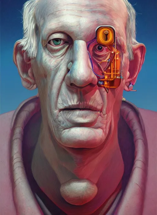 Image similar to portrait of a robot that looks like Werner Herzog, detailed, coherent, painted by Edward Hopper, Wayne Barlowe, James Gilleard, airbrush, art by James Jean