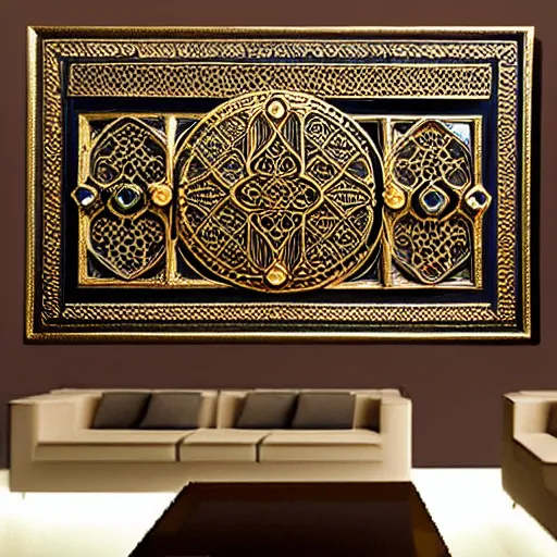 Prompt: gorgeous ornated bronze realistic detailed makkah city wall decoration with filigree