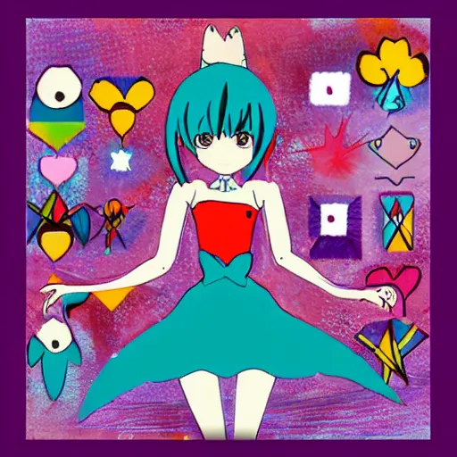 Image similar to Mary Blair art of Miku Hatsune