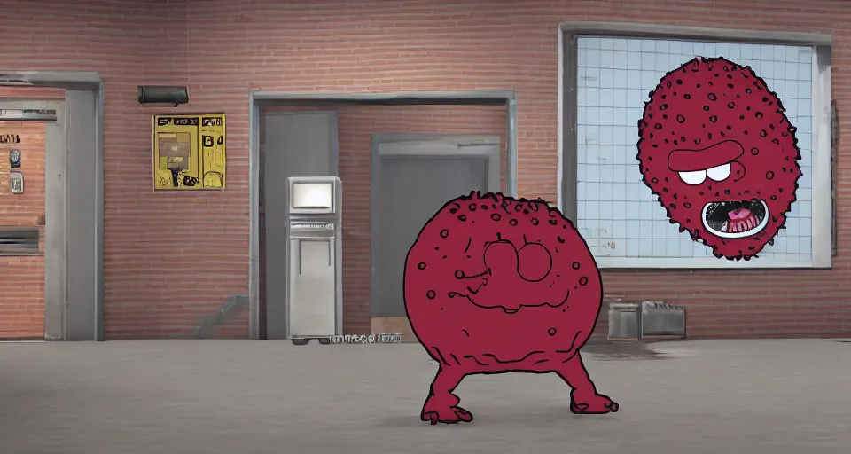 Image similar to Screenshot of a 3d version of a 3d Meatwad from Aqua Teen Hunger Force as a 3d NPC in the realistic 3d videogame 'Grand Theft Auto V' (2013). Sharpened. 1080p. High-res. Ultra graphical settings.