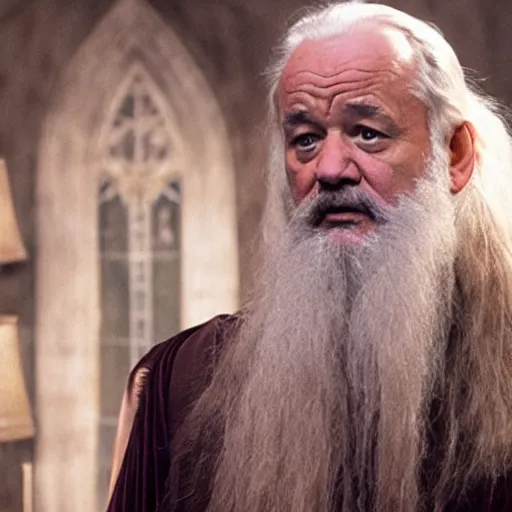 Prompt: bill murray plays dumbledore in harry potter