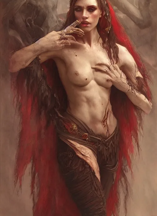 Prompt: half demon half human intricate skin hairy costume, elegant, peaceful, full body, horns, hyper realistic, extremely detailed, dnd character art portrait, fantasy art, intricate fantasy painting, dramatic lighting, vivid colors, deviant art, artstation, by edgar maxence and caravaggio and michael whelan and delacroix.