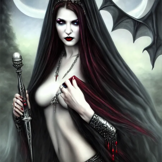Image similar to beautiful vampire queen, highly detailed, 4 k, hdr, smooth, sharp focus, high resolution, award - winning photo, anne stokes, photorealistic, hyper realistic