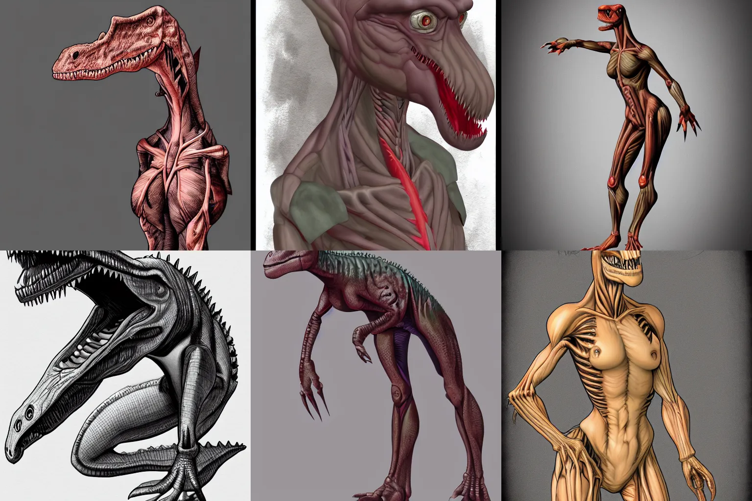 Prompt: capture anthro dinosaur woman anatomical study