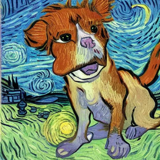 Prompt: barney eating a cat van gogh style