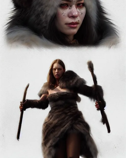 Image similar to ugly female nordic berserker with bear fur coat | | realistic shaded, unpleasant face, bad looking, fine details, realistic shaded lighting poster by greg rutkowski, magali villeneuve, artgerm, jeremy lipkin and michael garmash and rob rey