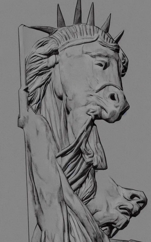 Prompt: horses statue of liberty blueprints drawn by davinci