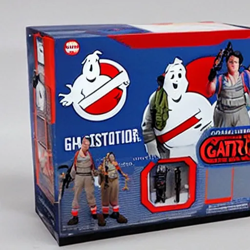 Prompt: ghostbusters action figures not in the box by hasbro, mattel