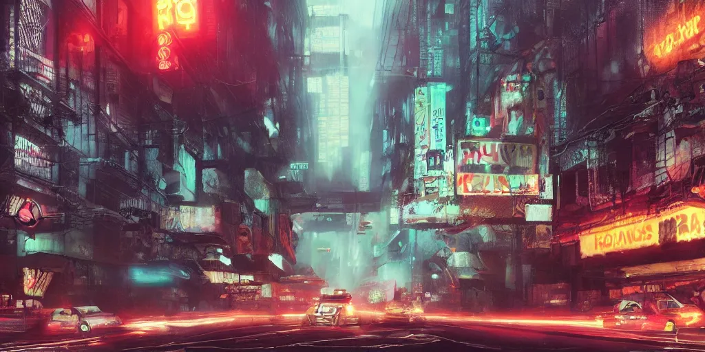 Prompt: a guatemalan solitary cyberpunk city with neon ads and signs with evocative dramatic mood with blade runner vibe with cars and floating vehicles with motion blur with depth of field with bloom with lightshaft with volumetric lights, fog, by jeremy mann, oscar winning graphics, photo realistic, bloom, imax, dynamic lighting, artstation,