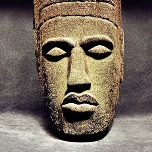 Prompt: 'Kanye West'!! as a moai head on easter Island