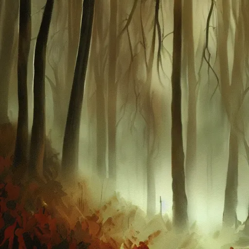 Image similar to A painting image of Jason Voorhees in the woods foggy very detail 4K quality super realistic