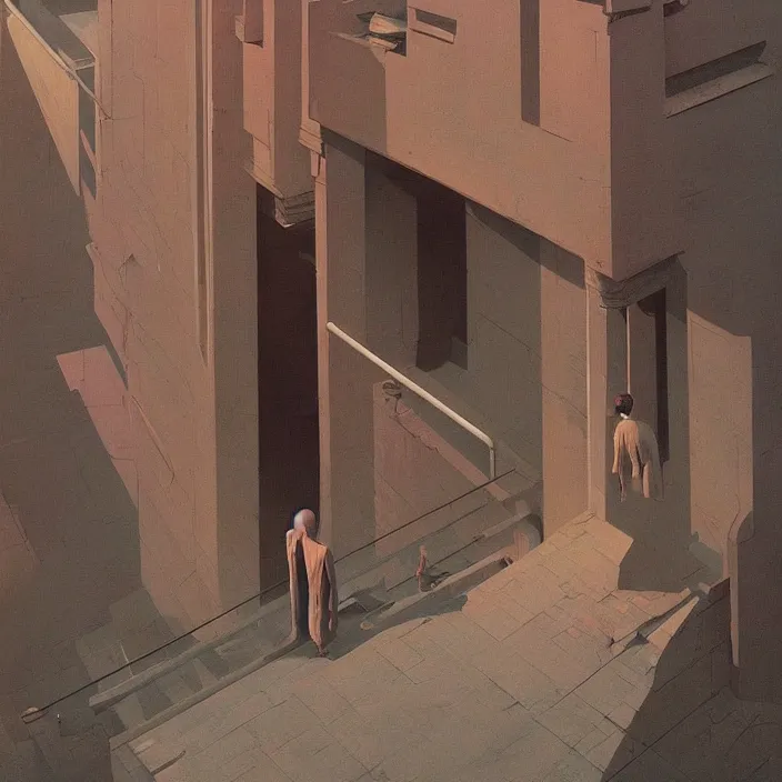 Prompt: a little bit of work today and tomorrow, science fiction, Edward Hopper and James Gilleard, Zdzislaw Beksinski, highly detailed