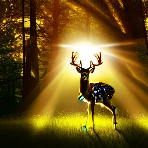 Prompt: A still of a deer exploding in slow motion, sparkles and sun rays, hyperrealistic, photo realistic, realistic, beautiful white lighting, in the middle of the day, hyperdetailed, very detailed