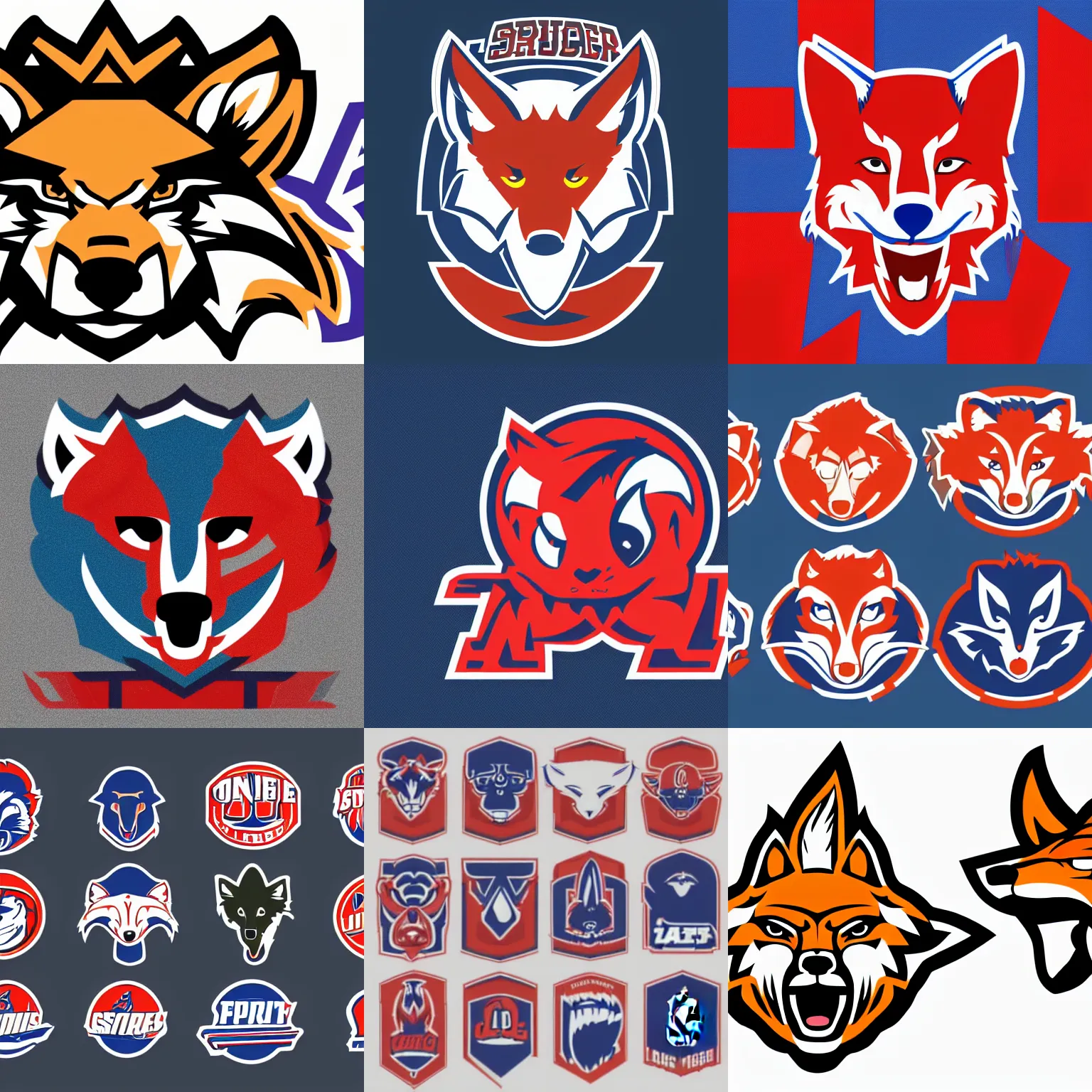 Prompt: Brand guidelines for a sports team with a coyote mascot, brand colours are red and blue, fierce, angry, hairy, vector, vectorised, pixel perfect, professional graphic design, NBA logo, NBA logo
