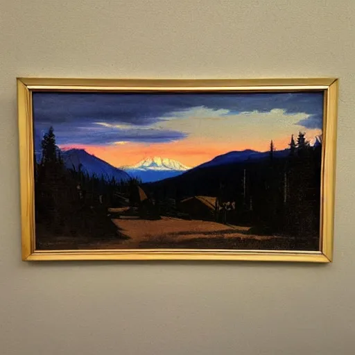 Image similar to beautiful vintage painting, whistler mountain sunset, boho, midcentury, modern, muted pastel colors, top lit, detailed, beautiful solid colors, edge to edge, full frame, intricate, elegant, highly detailed, smooth, sharp focus, high contrast, dramatic lighting, art by caravaggio