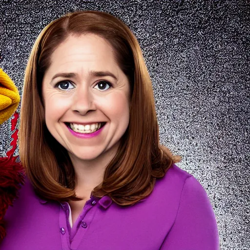 Prompt: studio portrait still of muppet!!!!! pam beesly from the office!!!! as a muppet muppet muppet as a muppet, 8 k, studio lighting, key light,