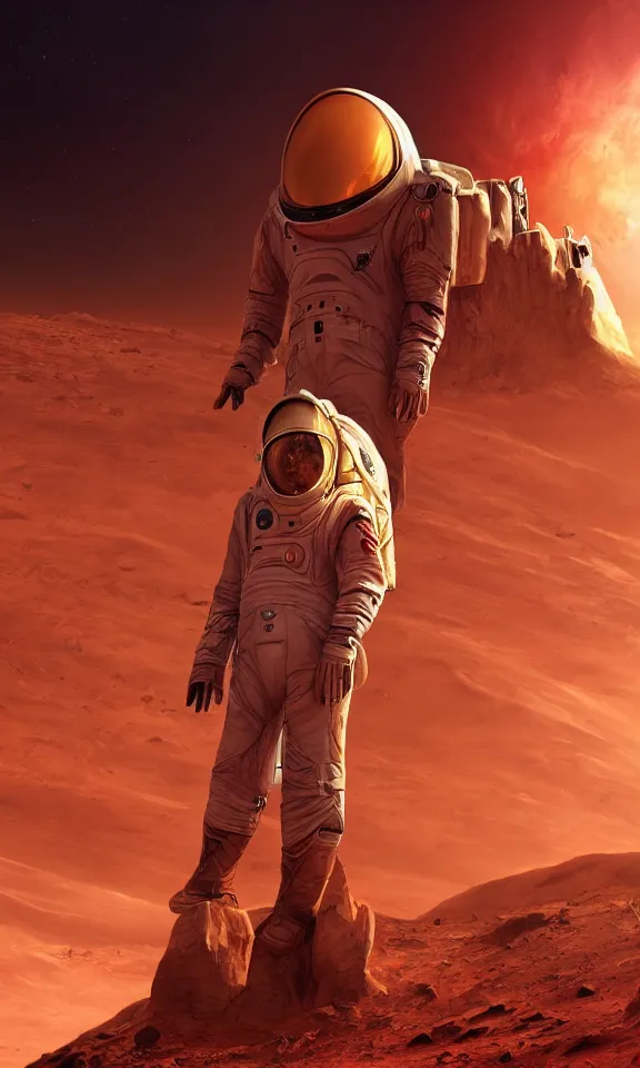 Image similar to elon musk posing on mars, portrait, full body shot, digital art, concept art, fantasy art, highly detailed, hd wallpaper, hdr, artstation, deviantart, behance