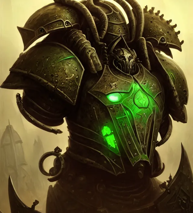 Image similar to armor _ portrait _ heros _ warhammer _ 4 _ 0 _ k _ - pestilence, nurgle warrior, champion _ the _ primarchs _ emperor _ by _ johannes _ helgeson _ animated _ with _ vfx _ concept _ artist _ _ illustrato by ruan jia