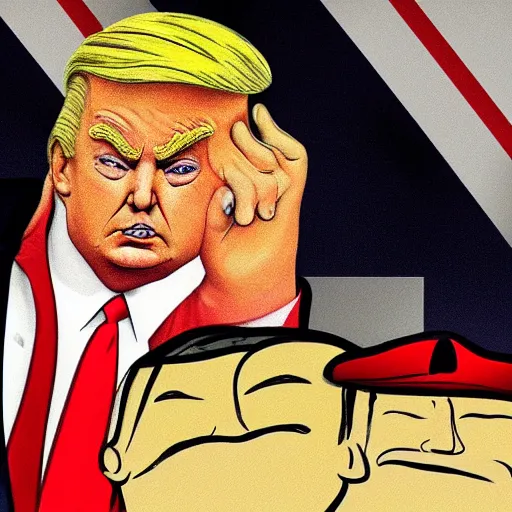 Image similar to a caricature of donald trump