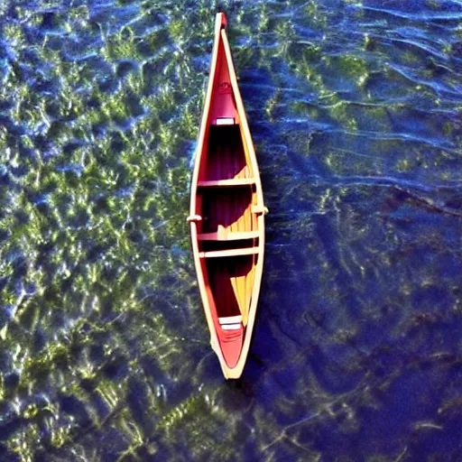 Prompt: photo of a rowboat from above in the style of Alison Shaw