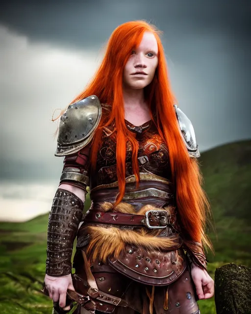 north adult female warrior, red hair, ginger hair, | Stable Diffusion ...