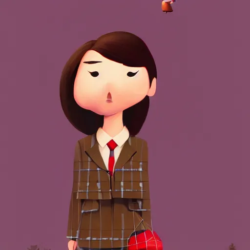 Prompt: goro fujita ilustration brunette girl in a checkered suit, picking mushrooms in the forest, painting by goro fujita, sharp focus, highly detailed, artstation