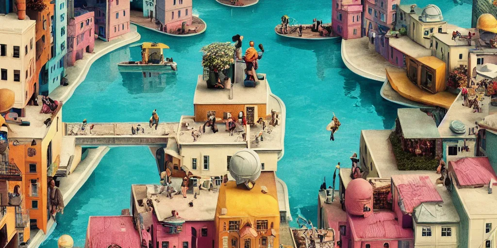 Image similar to a very high resolution image from a new movie, upside - down world, beautiful scenery, photorealistic, photography, directed by wes anderson