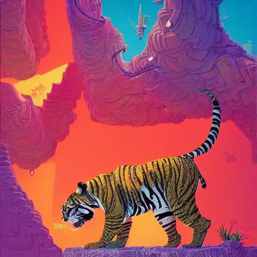 Prompt: colourful breathtakingly weird beautiful powerful magical wonderfully majestic beautifully cool isometric tiger by michael whelan and moebius and beeple and kilian eng and dan mcpharlin and pascal blanche and jamie hewlett and richard dadd, 8 k artstation