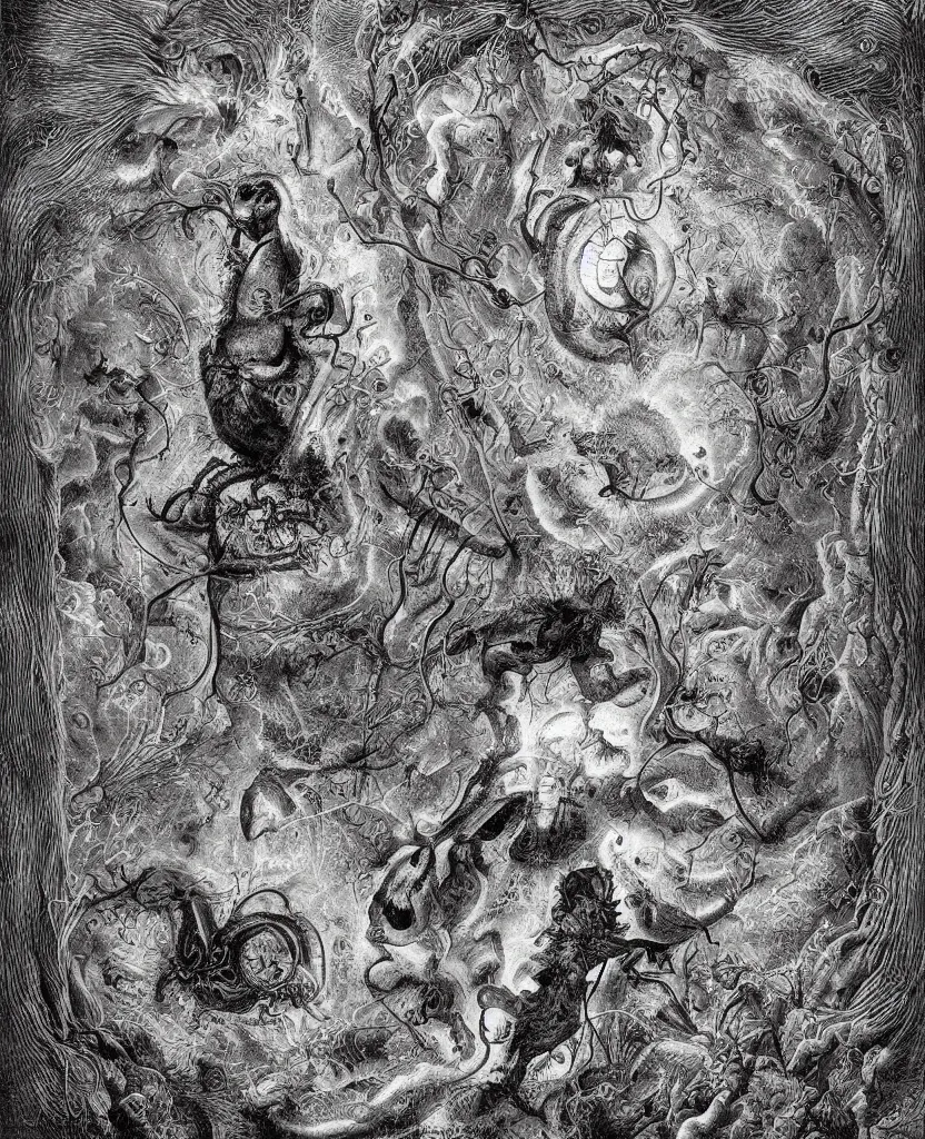 Image similar to whimsical freaky creature sings a unique canto about'as above so below'being ignited by the spirit of haeckel and robert fludd, breakthrough is iminent, glory be to the magic within